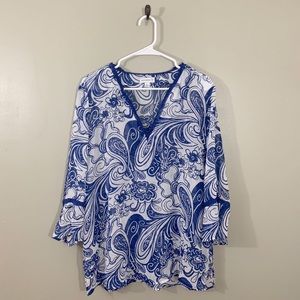 Susan Graver Blue and White Tunic Top/Swim Top